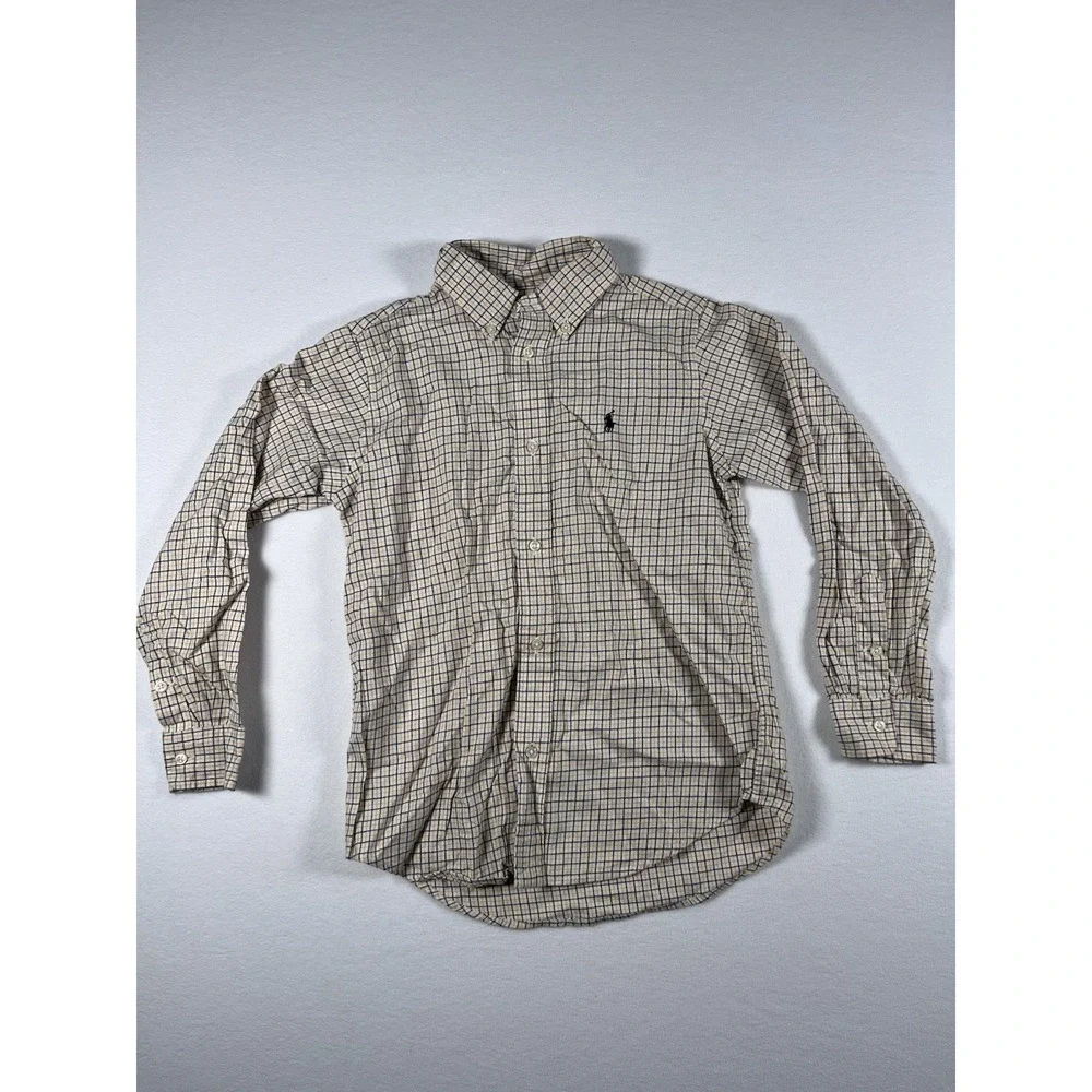 VTG Ralph Lauren Boy's Plaid Size 7 Long Sleeve Button Down Shirt Y2K